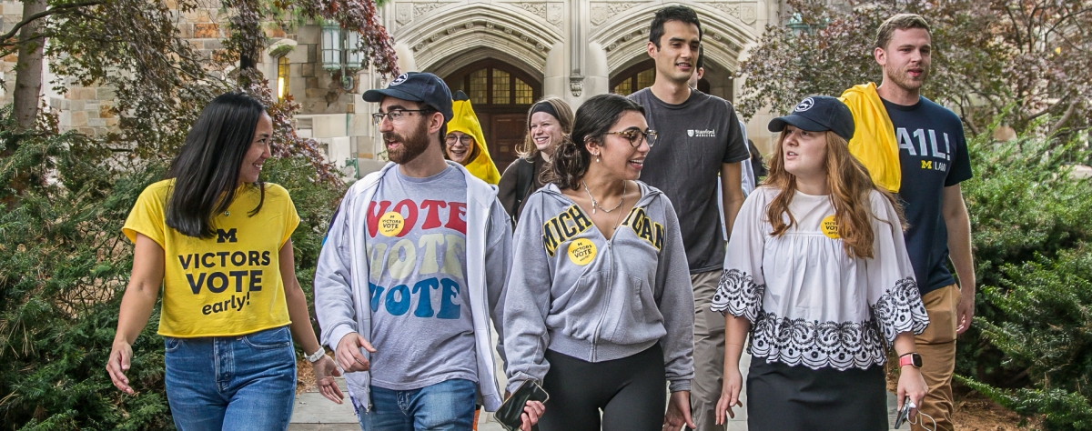 Group of Michigan Law Students walking from the Law school to vote.